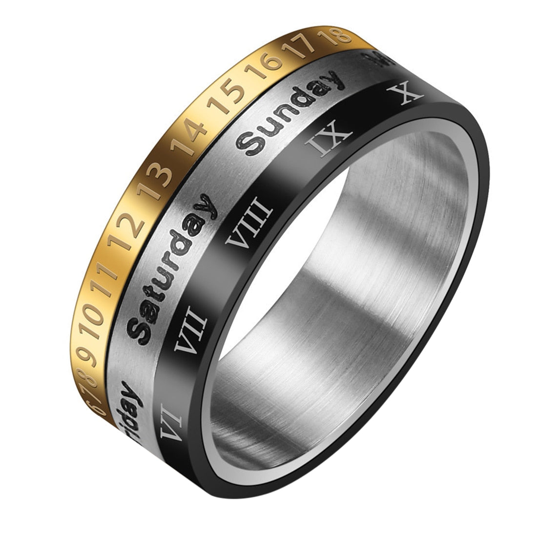 Co Explosive accessories titanium steel rotating ring three color calendar ring of the Roman numeral time hand jewelry