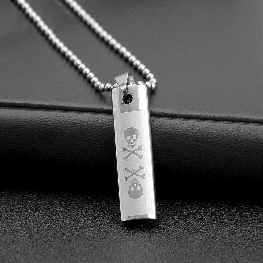 Cool Men Titanium Steel Skull Necklace Gothic Jewelry Stainless Pirate Flag Pattern Pendant 60cm Bead Chain Party Gift