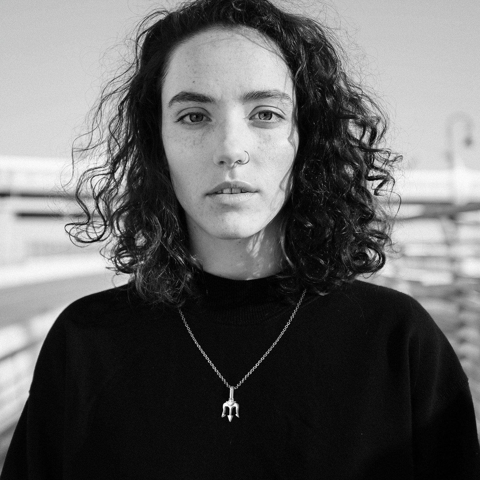 Cool Punk Neptune Trident Pendant Necklaces for Women,Solid Stainless Steel Metal Statement Sea Necklace Accessories