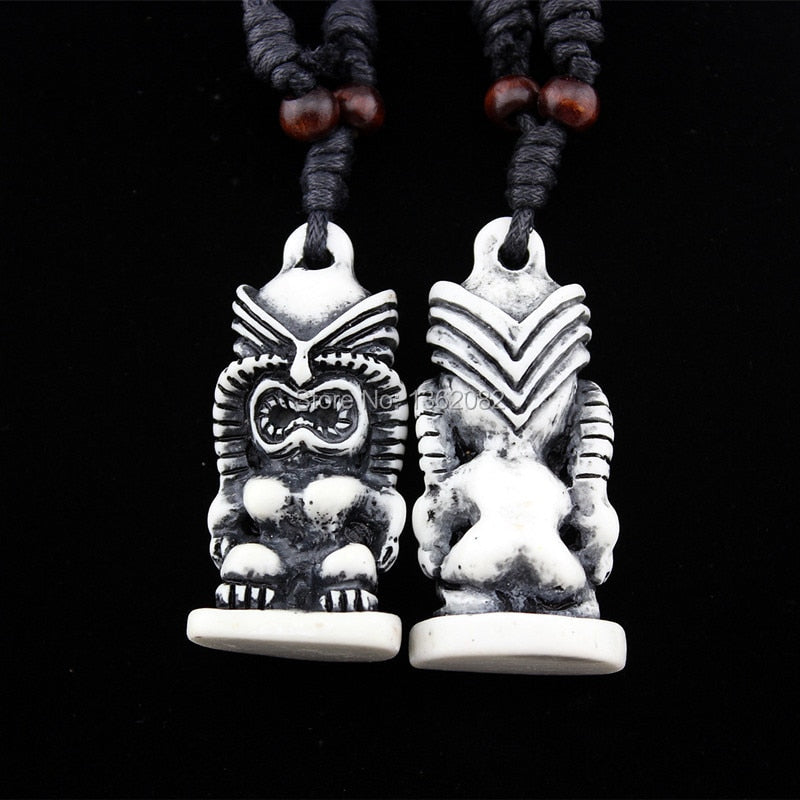 Cool tribal yak bone carved tiki man totem necklace pendant totem luau hula surf girl Talisman Gift