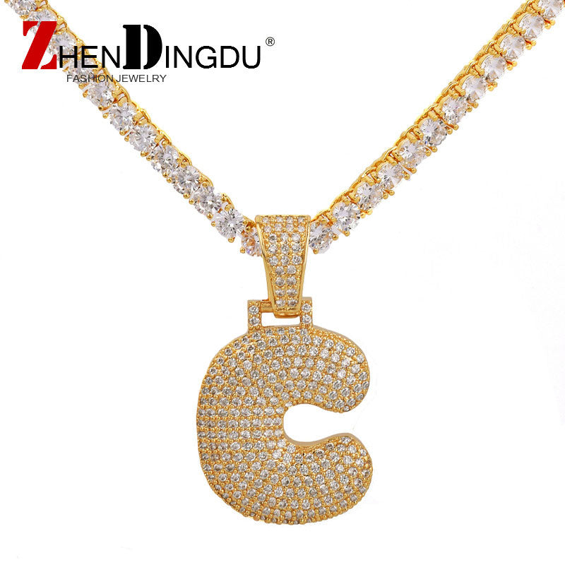 Copper AAA+Cubic Zircon Custom Name Bubble Letters Pendants Necklaces Men's Hop Jewelry With 5mm Gold Silver Tennis Chain