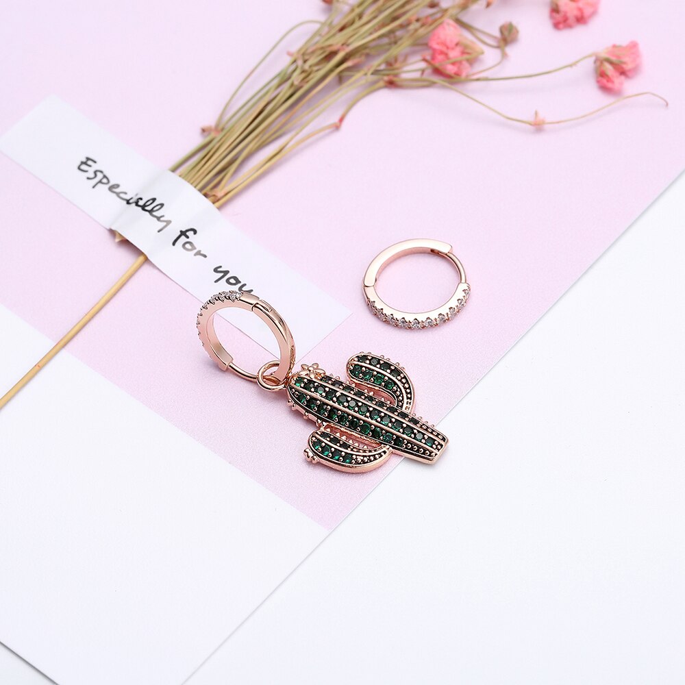 Copper Earrings with Gold Silver Color Cubic Zircon Hoop Earring for Women Jewelry Cactus Charm Earrings 2022 Design