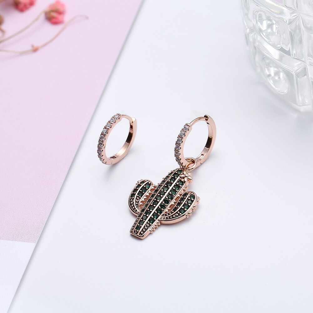 Copper Earrings with Gold Silver Color Cubic Zircon Hoop Earring for Women Jewelry Cactus Charm Earrings 2022 Design