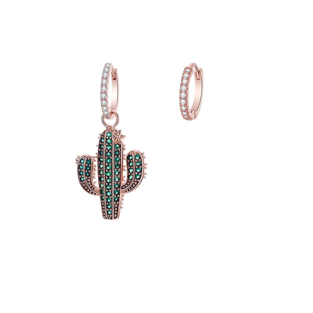 Copper Earrings with Gold Silver Color Cubic Zircon Hoop Earring for Women Jewelry Cactus Charm Earrings 2022 Design