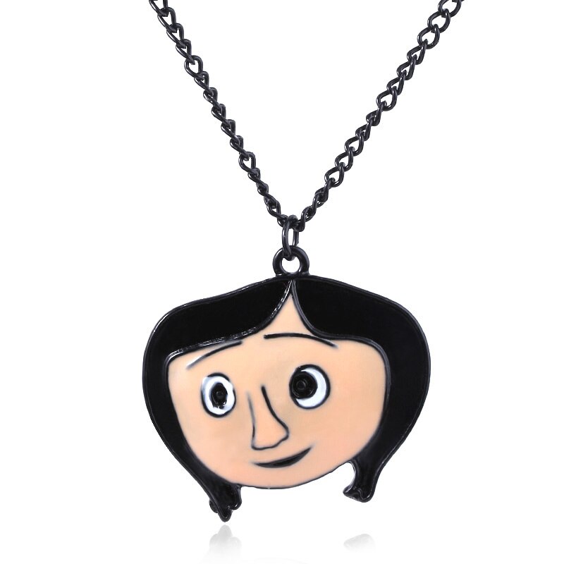Coraline & The Secret Door Necklace Horror Movie Peripheral Black Button Key Pendant Men's And Women's Halloween Jewelry Gifts