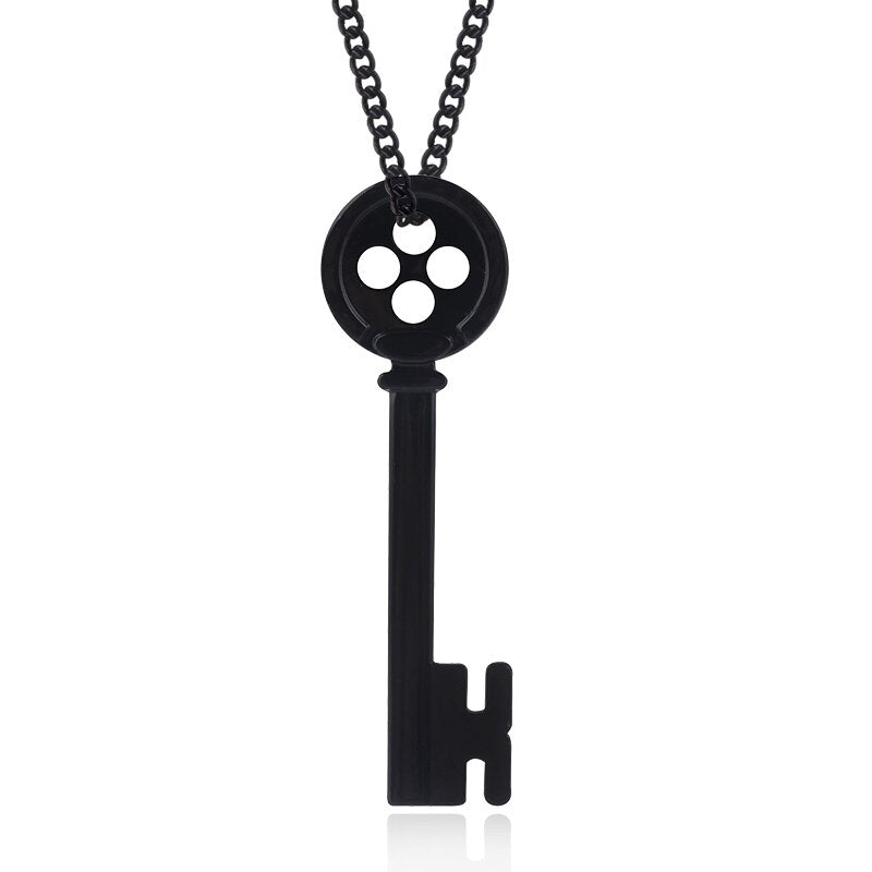 Coraline & The Secret Door Necklace Horror Movie Peripheral Black Button Key Pendant Men's And Women's Halloween Jewelry Gifts