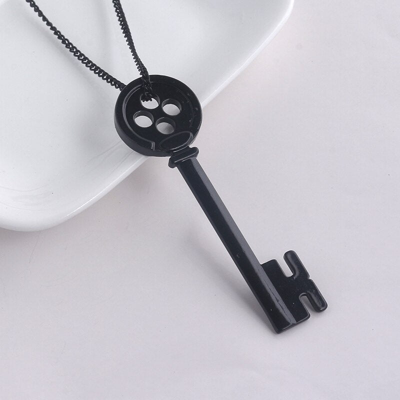 Coraline & The Secret Door Necklace Horror Movie Peripheral Black Button Key Pendant Men's And Women's Halloween Jewelry Gifts