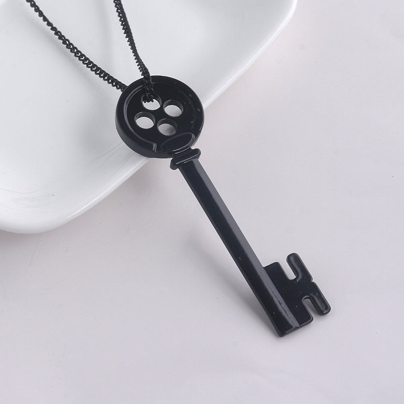 Coraline & The Secret Door Necklace Horror Movie Peripheral Black Button Key Pendant Men's And Women's Halloween Jewelry Gifts