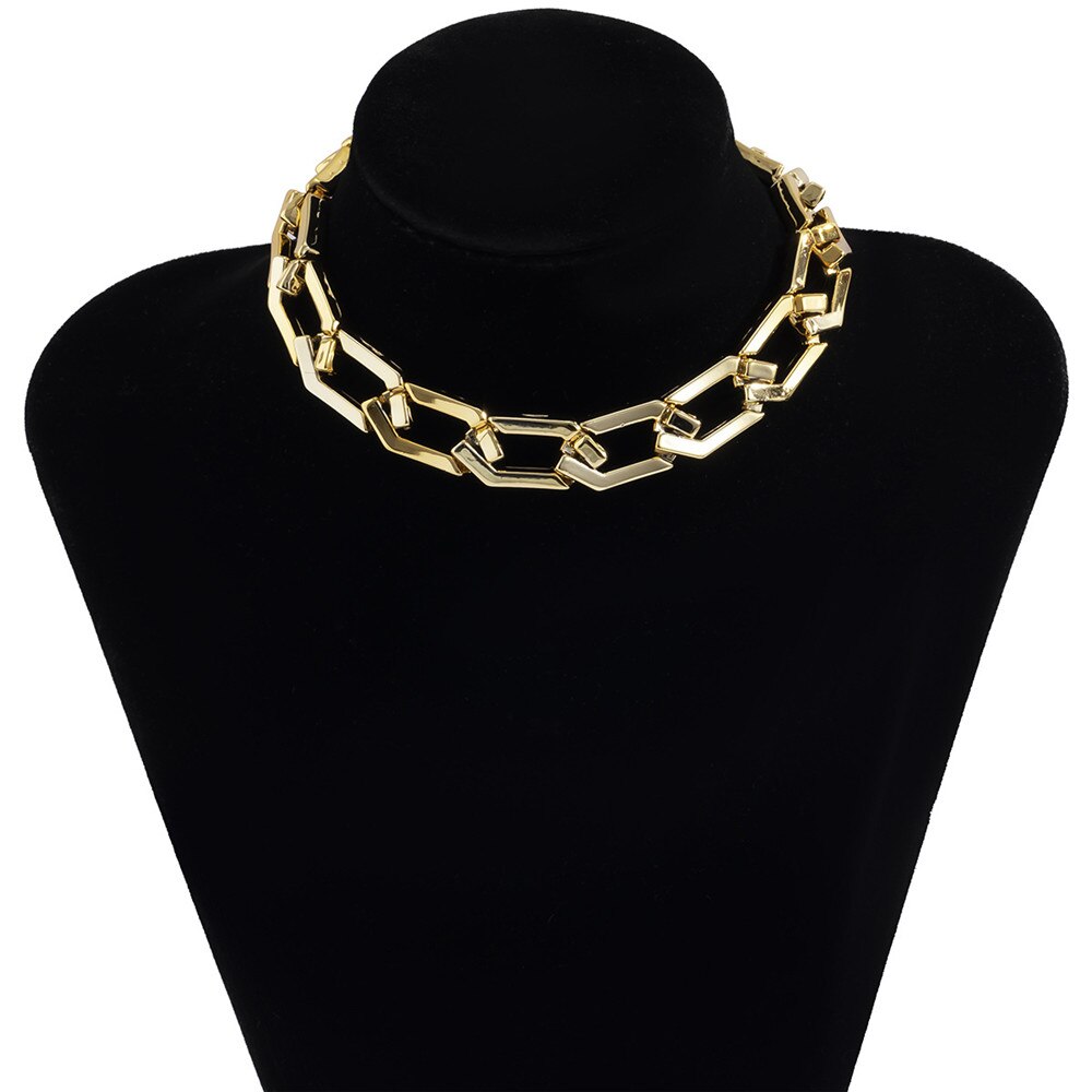 Cosysail Vintage Hexagon Thick Chains Choker Necklace Punk Chunky Short Collar Necklace for Female Jewelry 2021