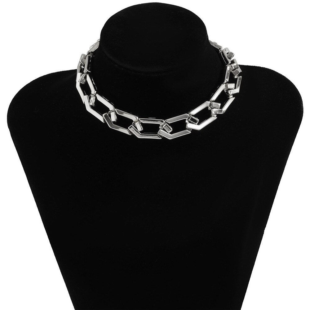 Cosysail Vintage Hexagon Thick Chains Choker Necklace Punk Chunky Short Collar Necklace for Female Jewelry 2021