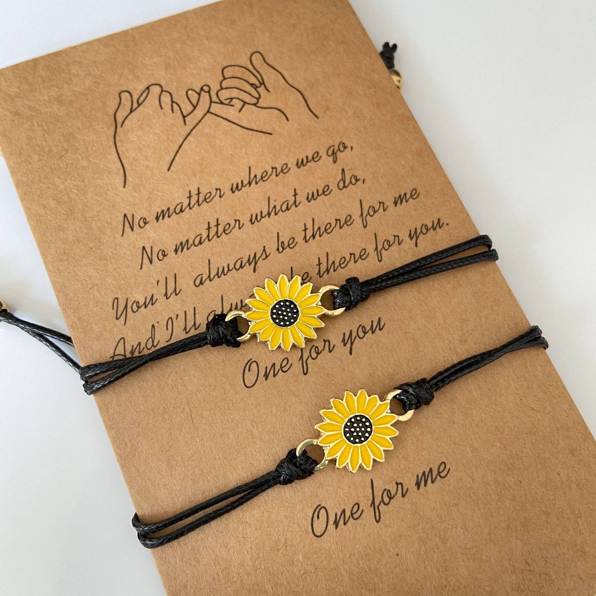 Cotton Cord Sunflower Bracelets Handmade Braided  with Black Rope  Charm  Friendship Wish Card Surf Bangle Jewelry Gift