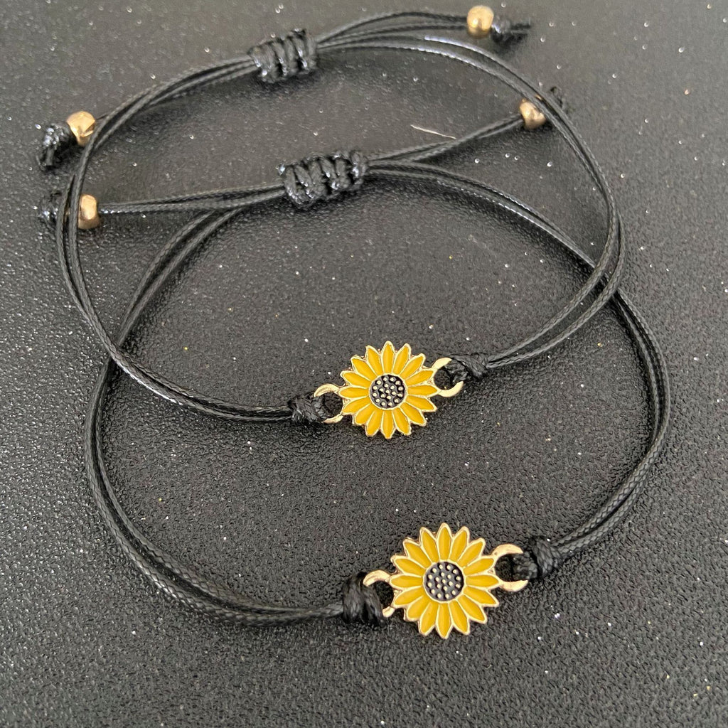 Cotton Cord Sunflower Bracelets Handmade Braided  with Black Rope  Charm  Friendship Wish Card Surf Bangle Jewelry Gift