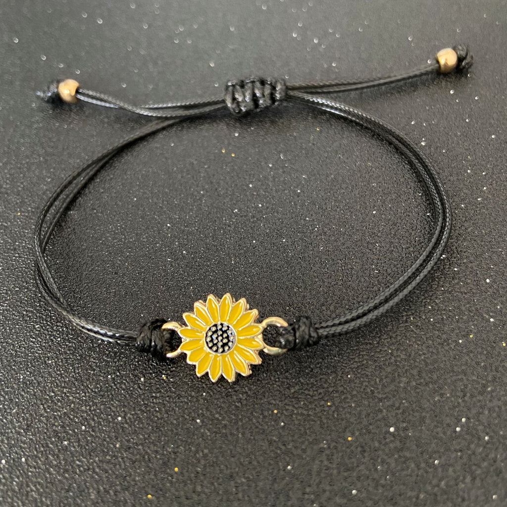 Cotton Cord Sunflower Bracelets Handmade Braided  with Black Rope  Charm  Friendship Wish Card Surf Bangle Jewelry Gift
