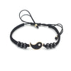 Couple Bracelets Necklaces Chinese Tai Chi Fengshui Hematite Leather Cord Braid Chain Bracelet Alloy Pendant Woven Bracelet Gift