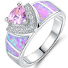 Couple Jewelry Opal Ring AAA Zirconia Pink Engagement Ring Women Rings Set & 8mm Stainless Steel Men Ring Bridal Jewelry