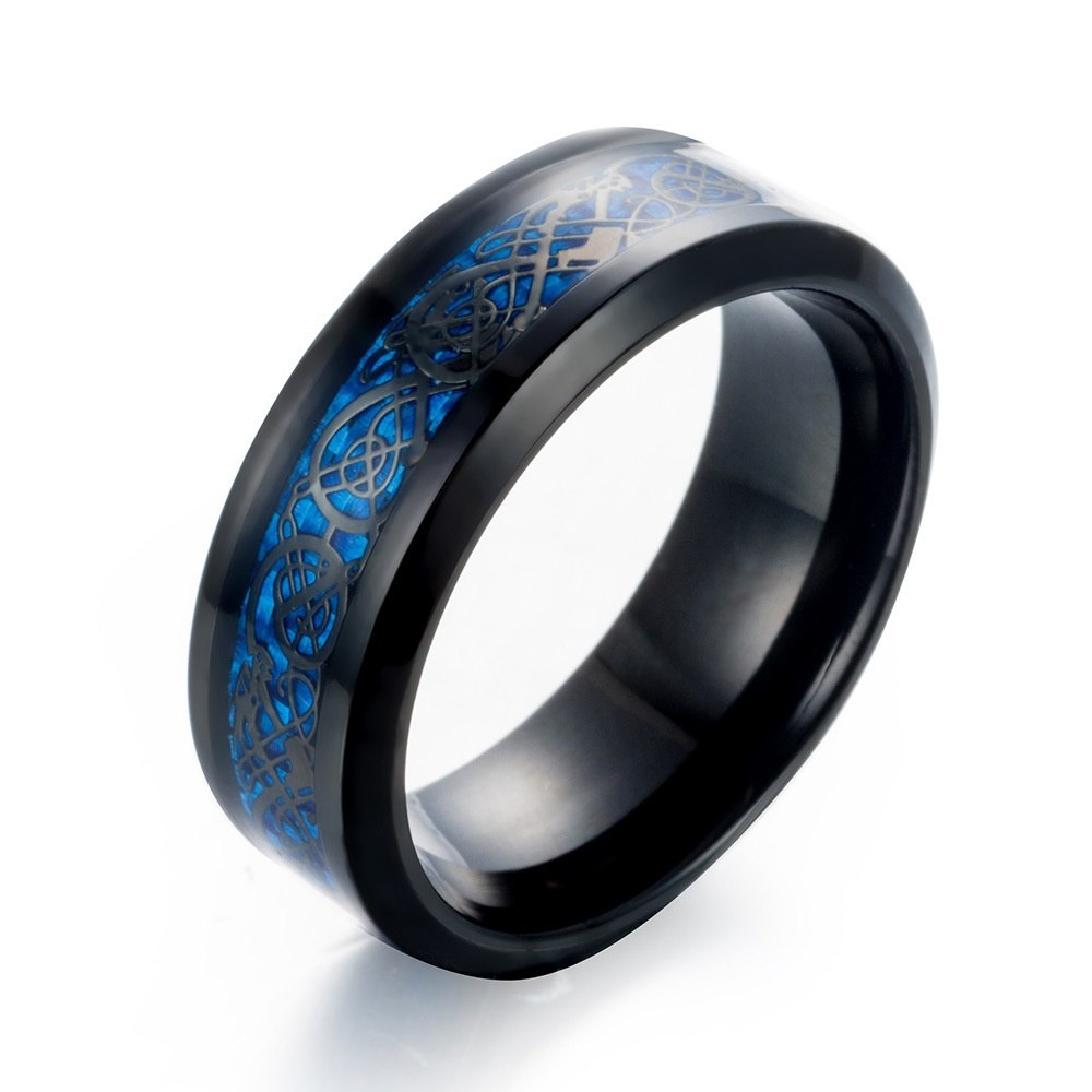 Couple Jewelry Rings 316L Stainless Steel Men Ring Dragon Ring & Women Black Ring Blue Wedding Rings Set