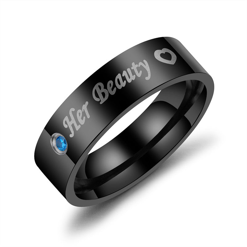 Couple Ring Men's Black Inl Meteorite Ring Lady Valentine's D Gift Stainless Steel Ring Heart Ring Couple Gift