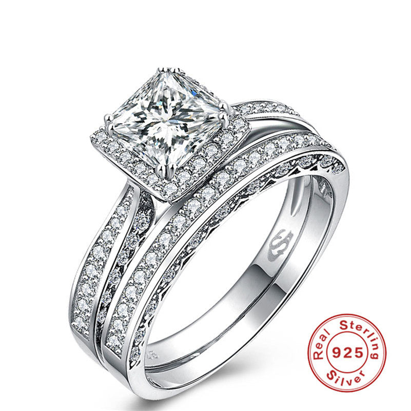 Couple Rings For Women Set Ring Sterling S925 Silver Wedding Engagement Olive Green Stone Cubic Zirconia Fine Jewelry S024