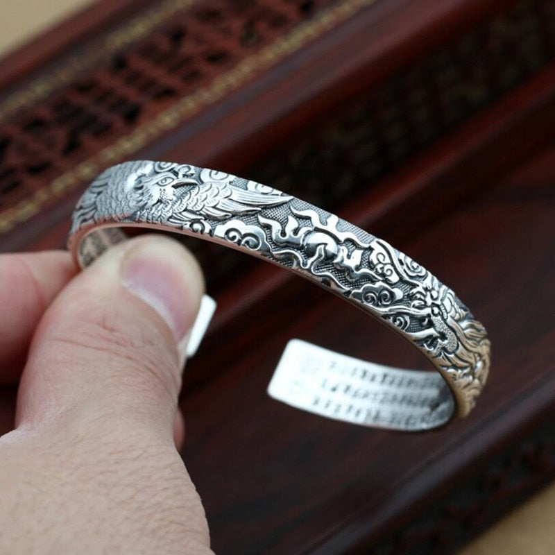 Couple models dragon phoenix auspicious Bangle 100% real S999 sterling silver Bracelet Bangle for men or women fine jewelry GB55
