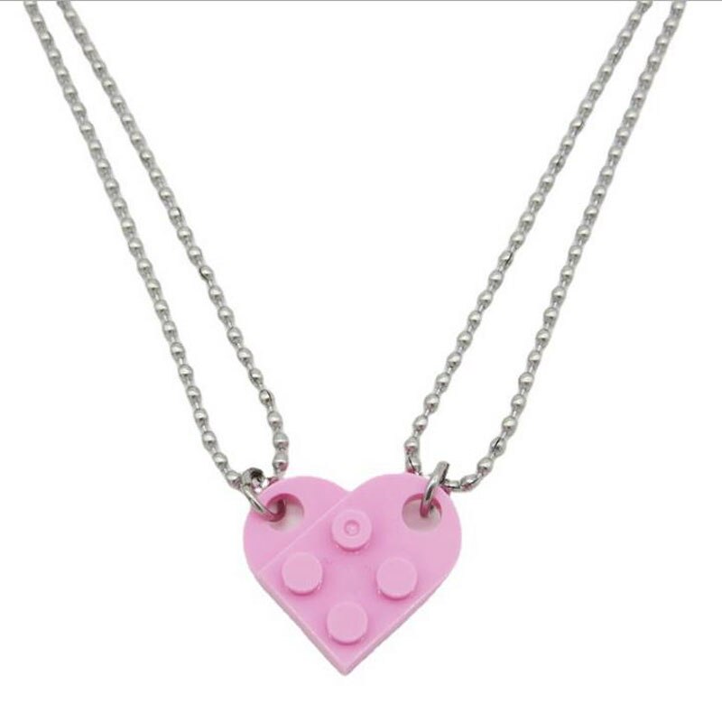 Couples Brick Heart Pendant Shaped Necklace for Friendship 2 Two Piece Jewelry Made with Lego Elements Mother's Day Gift Best