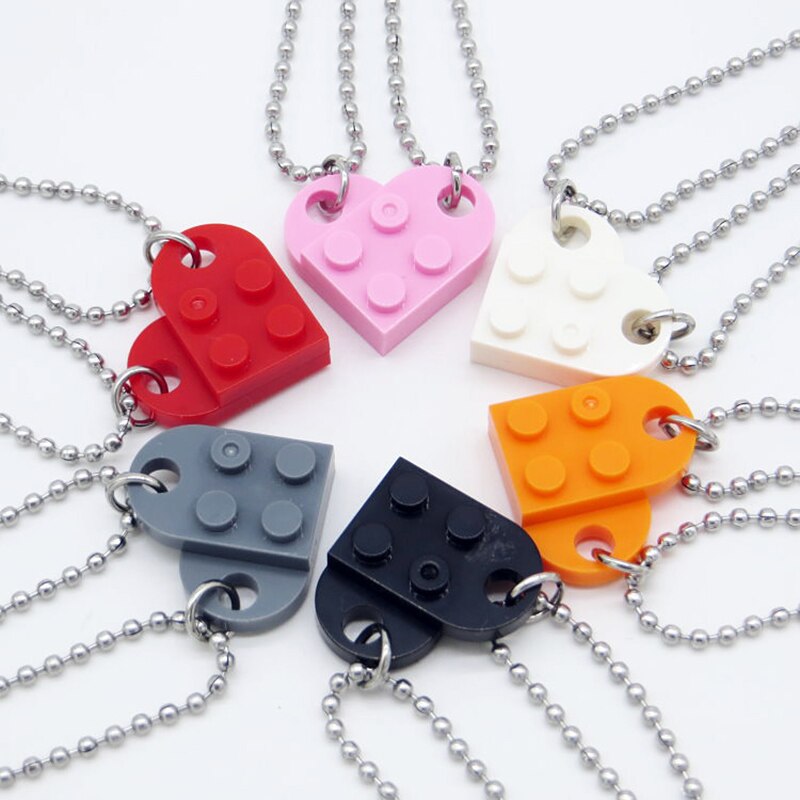 Couples Brick Heart Pendant Shaped Necklace for Friendship 2 Two Piece Jewelry Made with Lego Elements 60263169 eb38 4eb3 919b