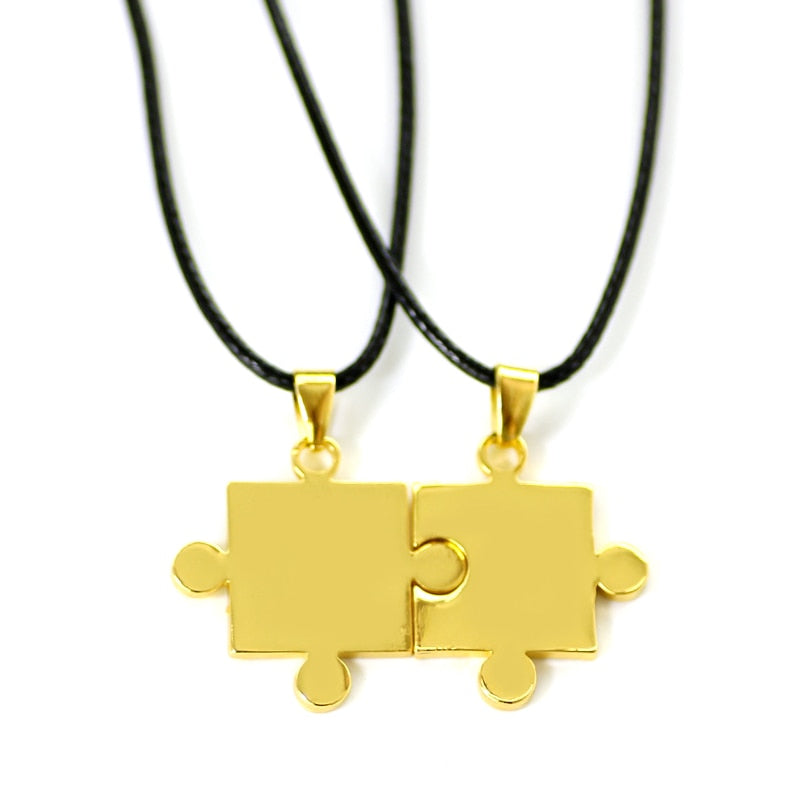 Couples Jigsaw Necklaces 2pcs/Set For Women Lover's Gold And Black Silver Color Puzzle Pendant Love Necklace Jewelry Gift