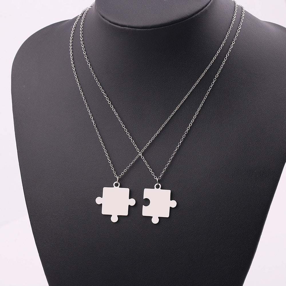Couples Jigsaw Necklaces 2pcs/Set For Women Lover's Gold And Black Silver Color Puzzle Pendant Love Necklace Jewelry Gift