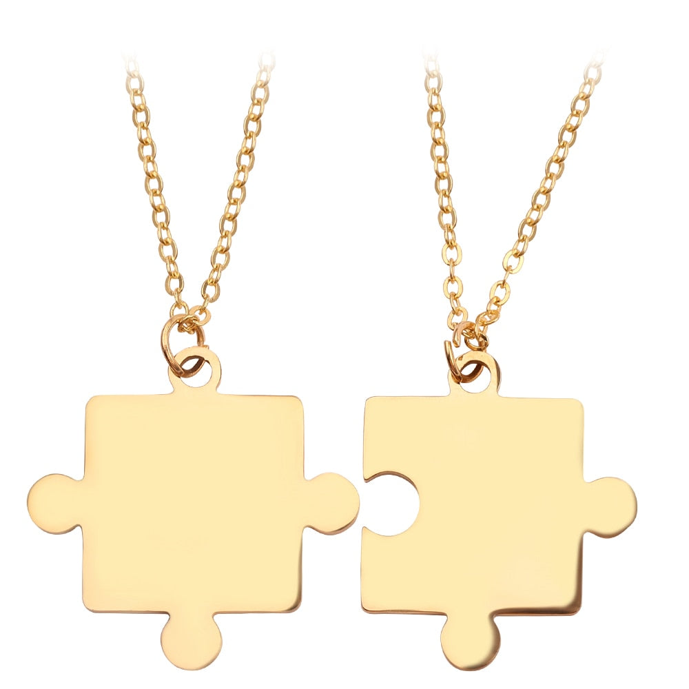 Couples Jigsaw Necklaces 2pcs/Set For Women Lover's Gold And Black Silver Color Puzzle Pendant Love Necklace Jewelry Gift
