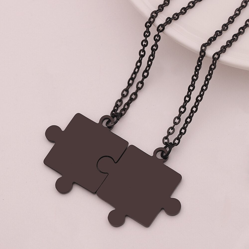 Couples Jigsaw Necklaces 2pcs/Set For Women Lover's Gold And Black Silver Color Puzzle Pendant Love Necklace Jewelry Gift