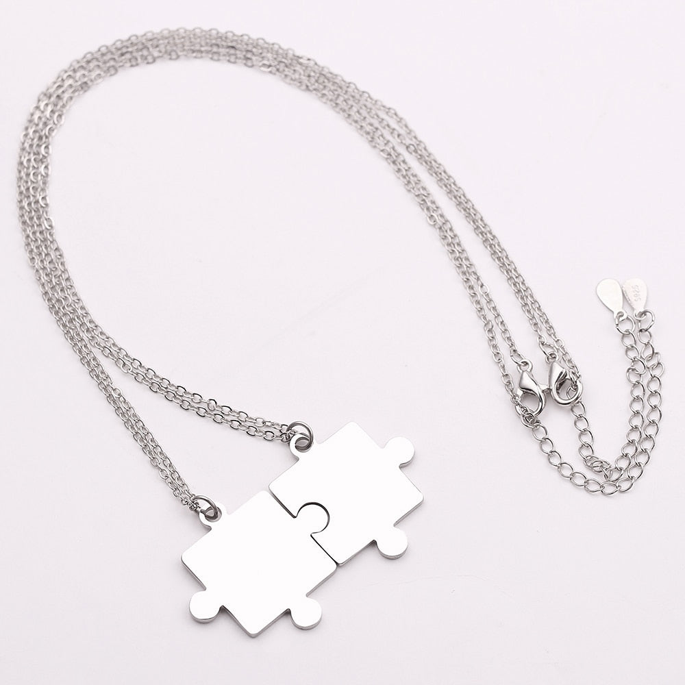 Couples Jigsaw Necklaces 2pcs/Set For Women Lover's Gold And Black Silver Color Puzzle Pendant Love Necklace Jewelry Gift