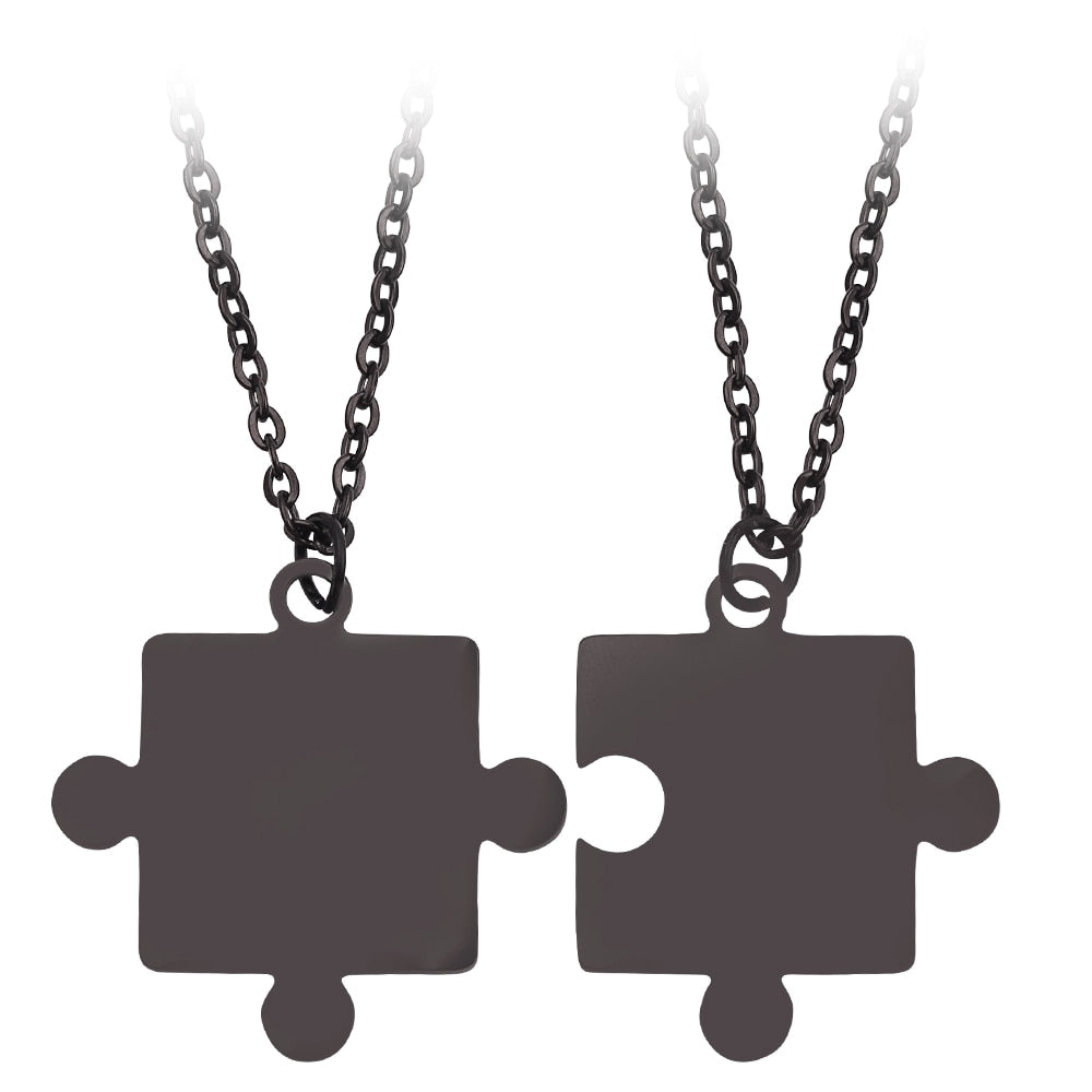 Couples Jigsaw Necklaces 2pcs/Set For Women Lover's Gold And Black Silver Color Puzzle Pendant Love Necklace Jewelry Gift