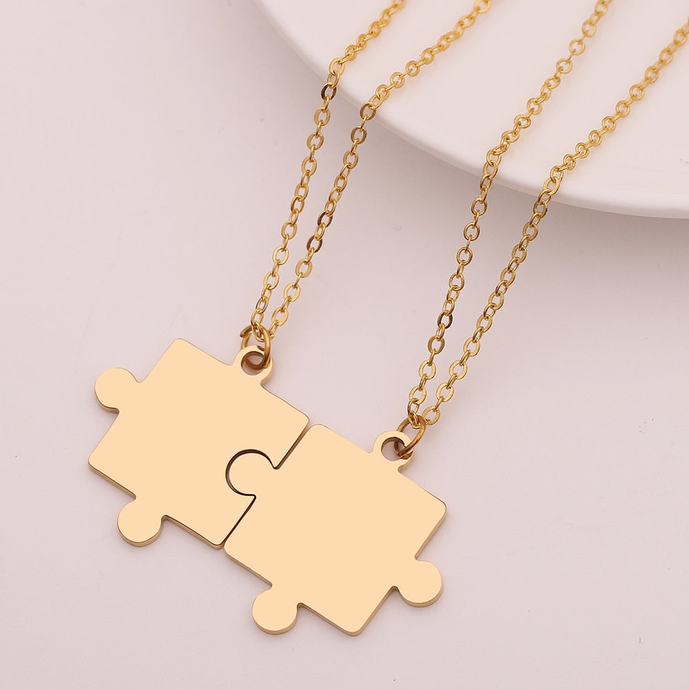 Couples Jigsaw Necklaces 2pcs/Set For Women Lover's Gold And Black Silver Color Puzzle Pendant Love Necklace Jewelry Gift