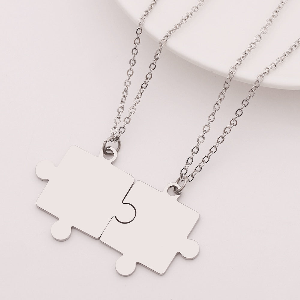 Couples Jigsaw Necklaces 2pcs/Set For Women Lover's Gold And Black Silver Color Puzzle Pendant Love Necklace Jewelry Gift