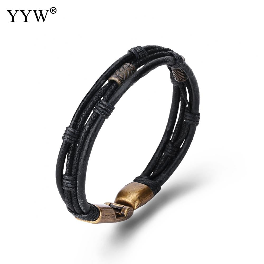 Cowhide 2020 New Rock Style Leather Men Bracelet & Bangle Black deep coffee color Bracelet Fashion Charm Bracelet bangles