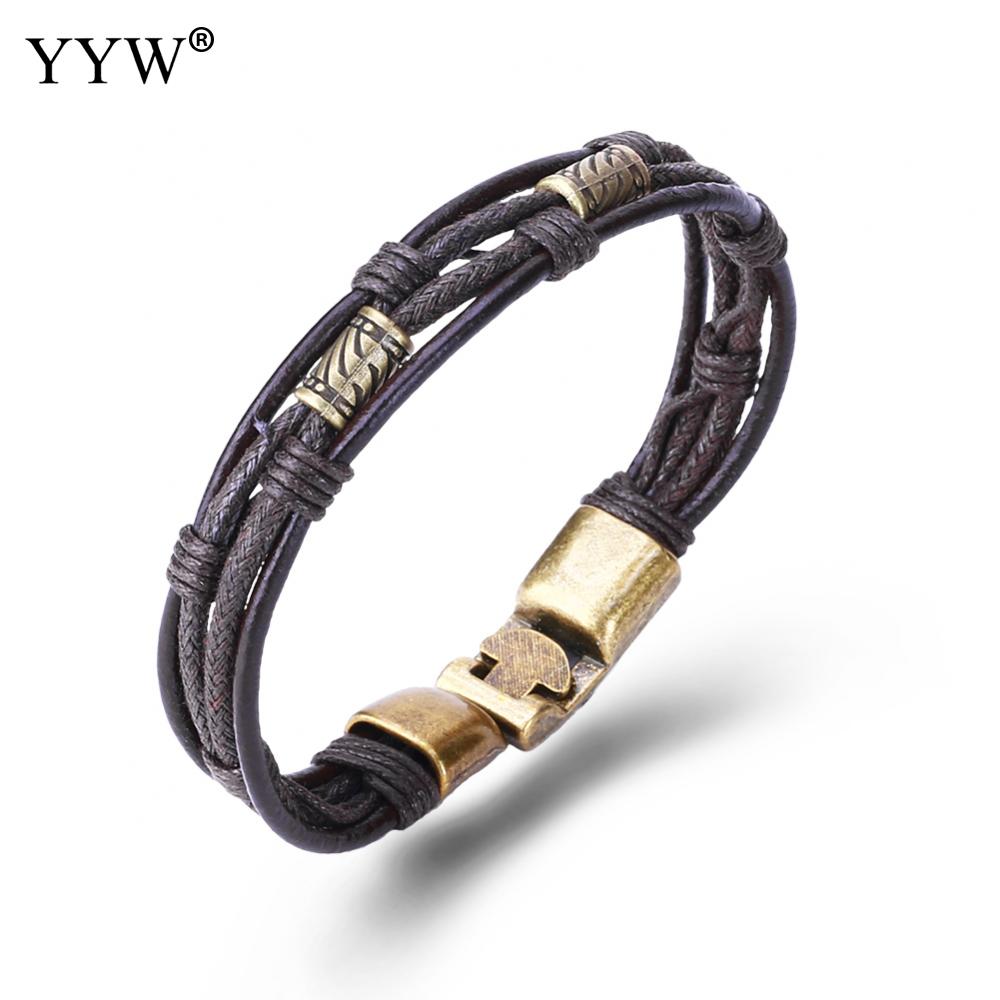 Cowhide 2020 New Rock Style Leather Men Bracelet & Bangle Black deep coffee color Bracelet Fashion Charm Bracelet bangles