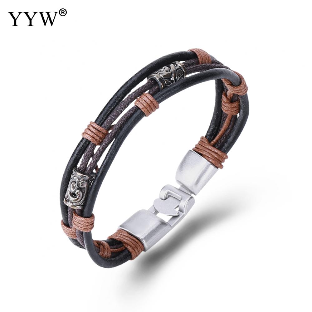 Cowhide 2020 New Rock Style Leather Men Bracelet & Bangle Black deep coffee color Bracelet Fashion Charm Bracelet bangles