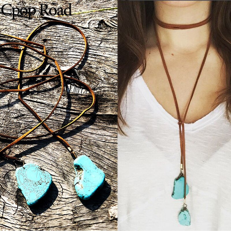 Cpop Boho Leather Rope Necklace Creative Geometric Pendant Elegant Necklace Women Jewelry Accessories Gift