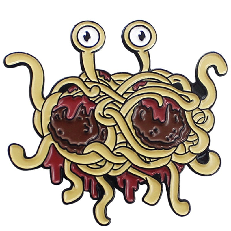 Crab Pin Brooch Flying Spaghetti Monster Enamel Pin Funny Ramen Metal Badge Brooches for Women Men Jewelry Gift