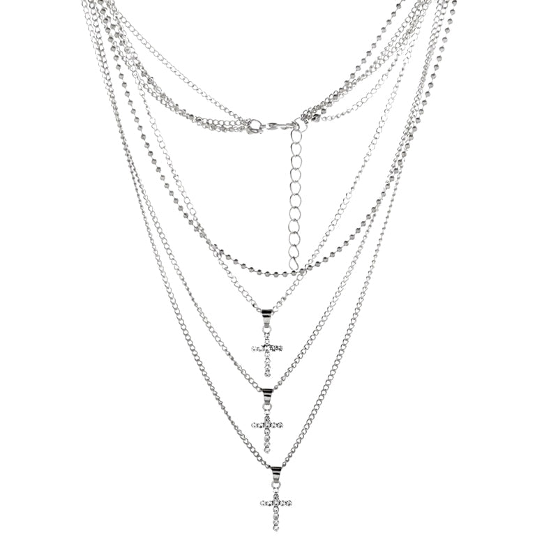 Bohemia Jewelry Multi Layer Choker Necklaces for Women Fashion Cross Pendant Vintage Collier Long Crystal Necklace