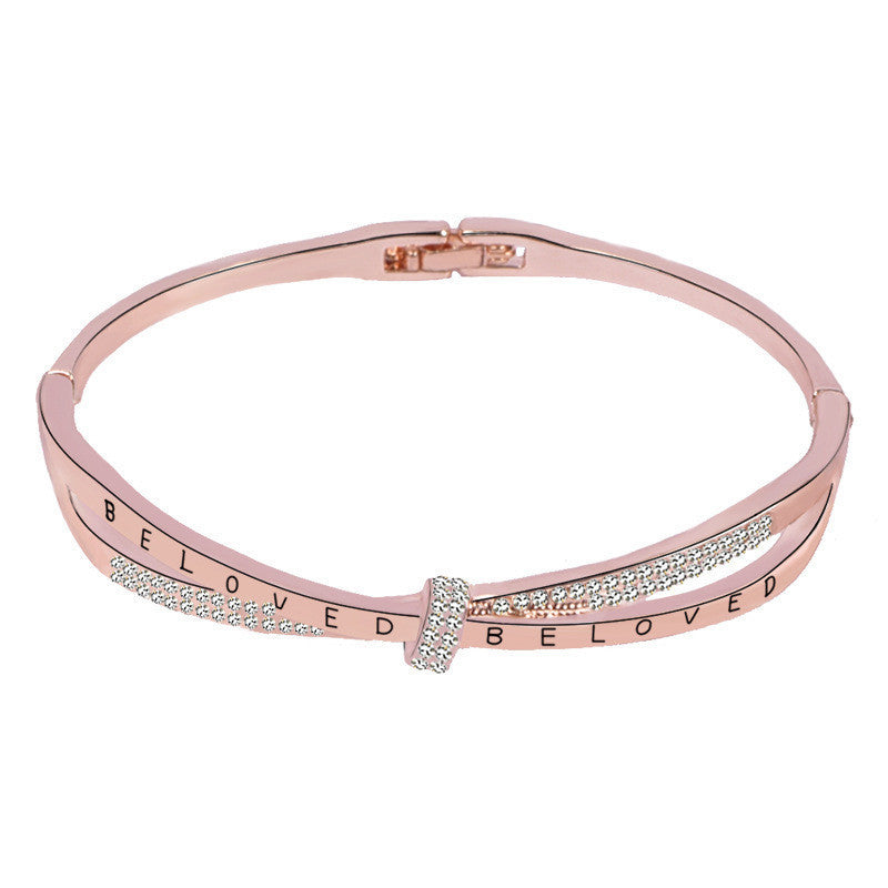 Charm Rose Gold Silver Color Bangles Bracelet For Women Men Fashion Geometric Crystal Be Loved Bangles Jewelry Gift