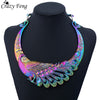 Crazy Feng Retro Ethnic Carved Colorful Peacock Big Necklace Indian Maxi Jewelry Women Silver Color Exaggerated Necklace Bijoux