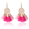 Vintage Hollow Out Hanging Tassel Earrings Female Trendy Red Blue Pompom Drop Earring Brincos Statement Jewelry
