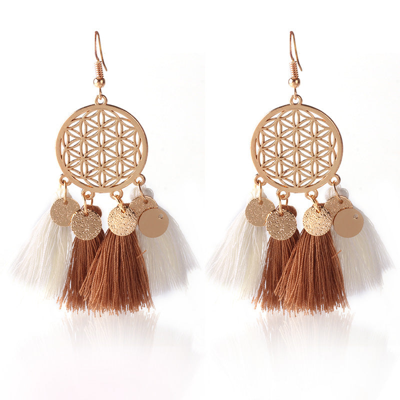 Vintage Hollow Out Hanging Tassel Earrings Female Trendy Red Blue Pompom Drop Earring Brincos Statement Jewelry