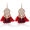 Vintage Hollow Out Hanging Tassel Earrings Female Trendy Red Blue Pompom Drop Earring Brincos Statement Jewelry