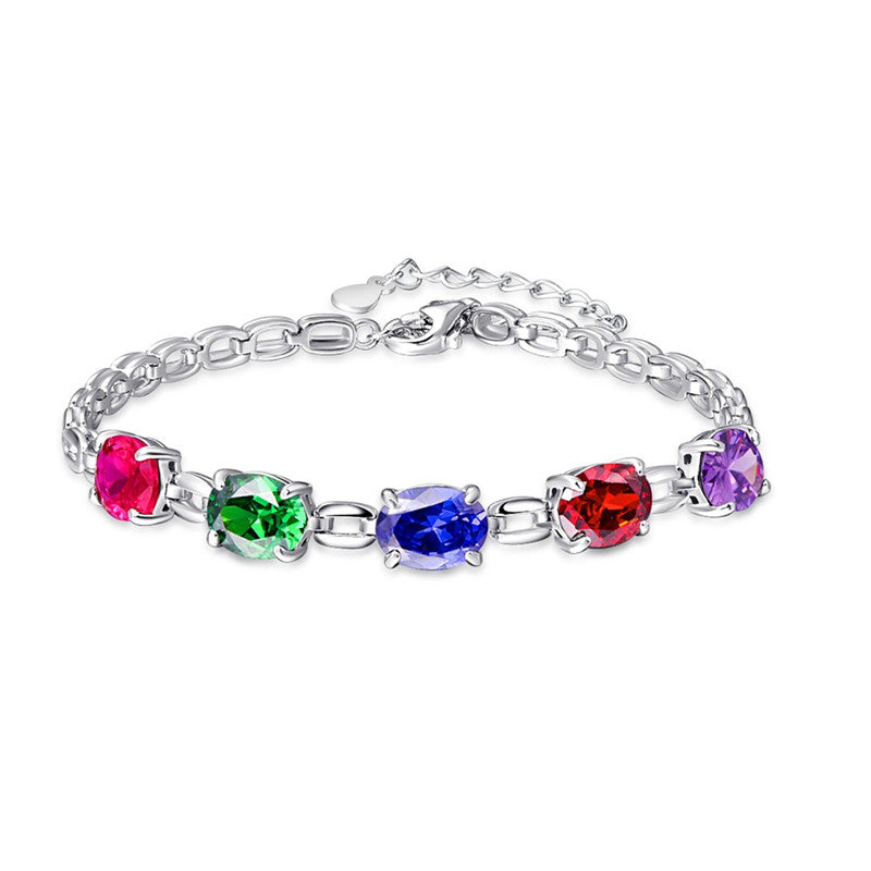 Created Amethyst Garnet Emerald 925 Sterling Silver Bracelet Multi-Color Gemstone s925 Bracelets Wedding Jewelry 20CM