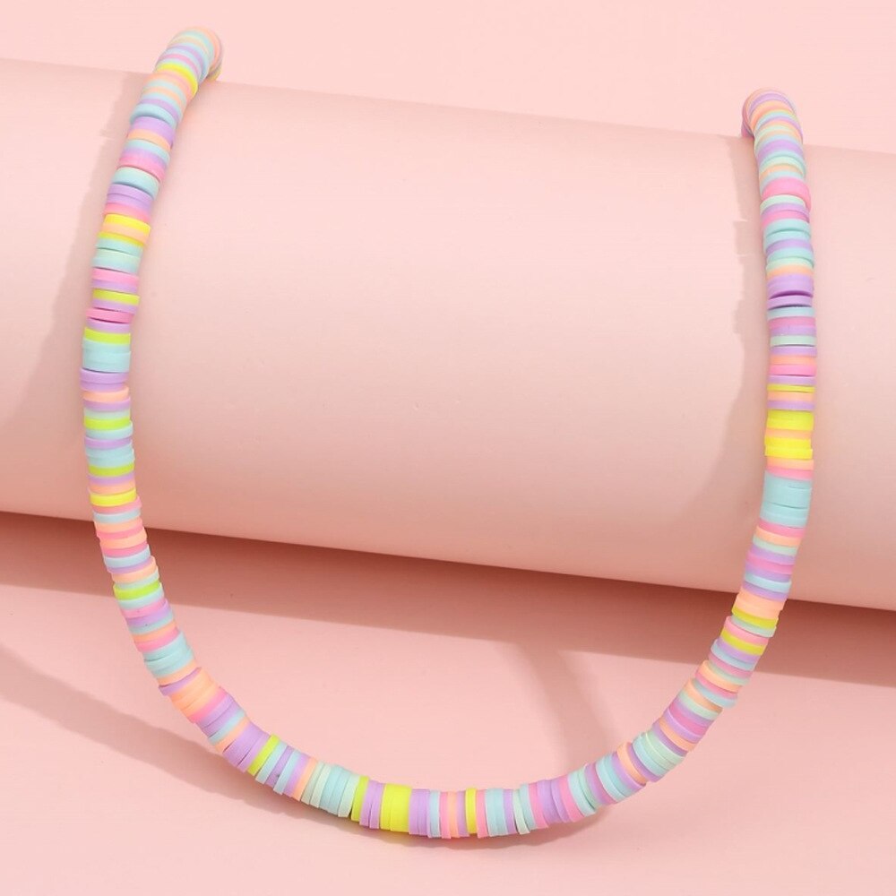 Creative Cute Colorful Soft Pottery Girl Necklace Beaded Clavicle Chain Party Necklaces Women Boho Beach Choker Jewelry Set Gift