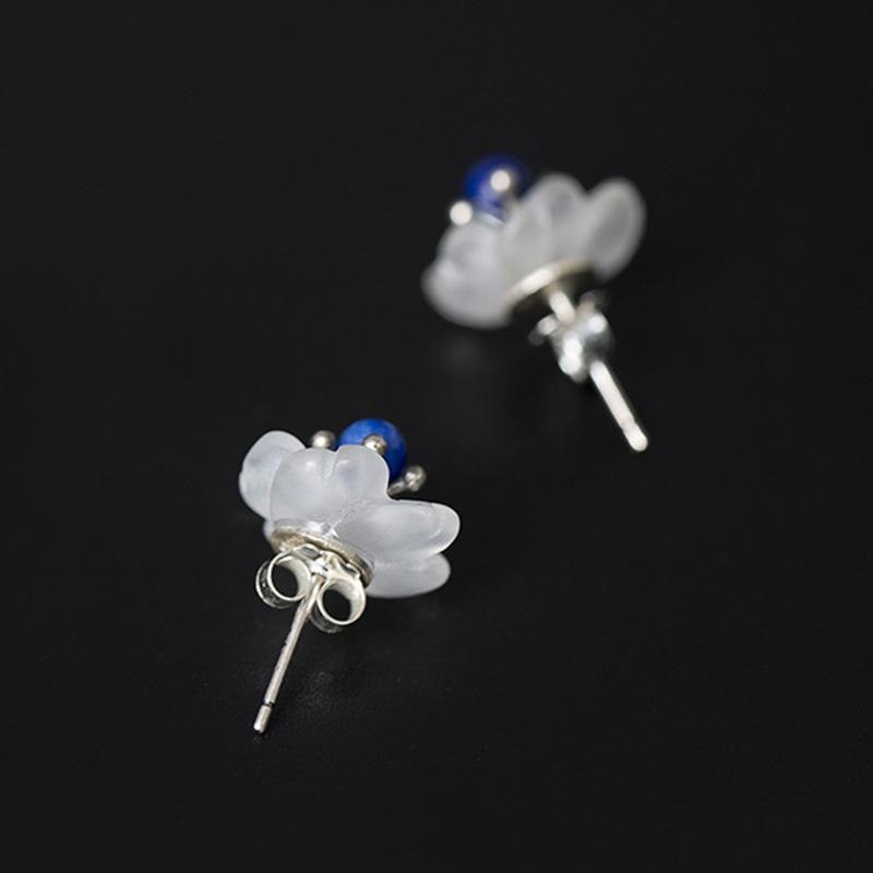 Creative Design 925 Pure Silver Temperament Plum Blossom Crystal Stud Earrings Inlaid Natural Lapis Lazuli Stone For Girls