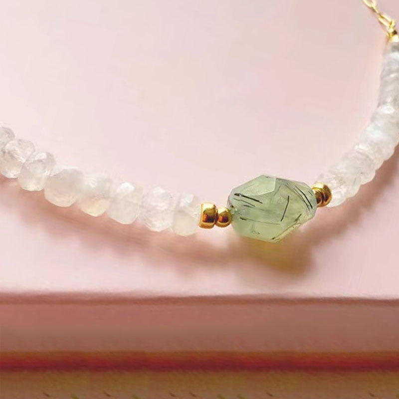 Creative Design Faceted Crushed Stone Necklace Punk Gold-color Stainless Steel Chain Collar For Women Man Light Green Stone Chok