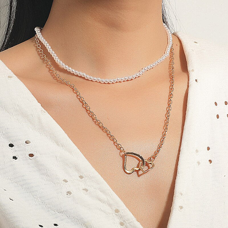 Creative Double Pendant Necklace Multilayer Blue Disc Clavicle Chain Simple Temperament Metal Chain Necklace For Women