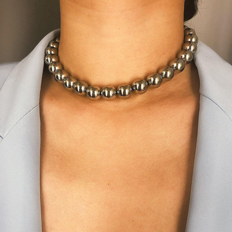 Creative Exaggerated Metal Ball Beads Choker Necklace Women Vintage Neck Chocker Jewelry Lady Necklace Kolye XR2196